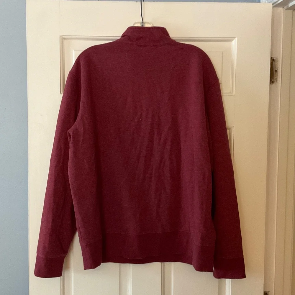 Garnet Hill Mens French Terry Quarter-Zip Sweatshirt Heathered Red  Large cozy
